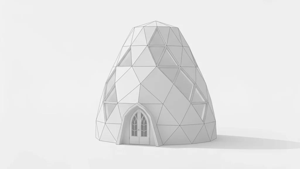 Volume architectural facetté identifiable, illustration abstraite d’une forme géométrique structurée