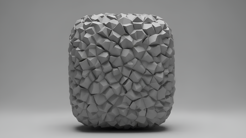 Illustration architecturale abstraite représentant un volume géométrique cristallin et compact